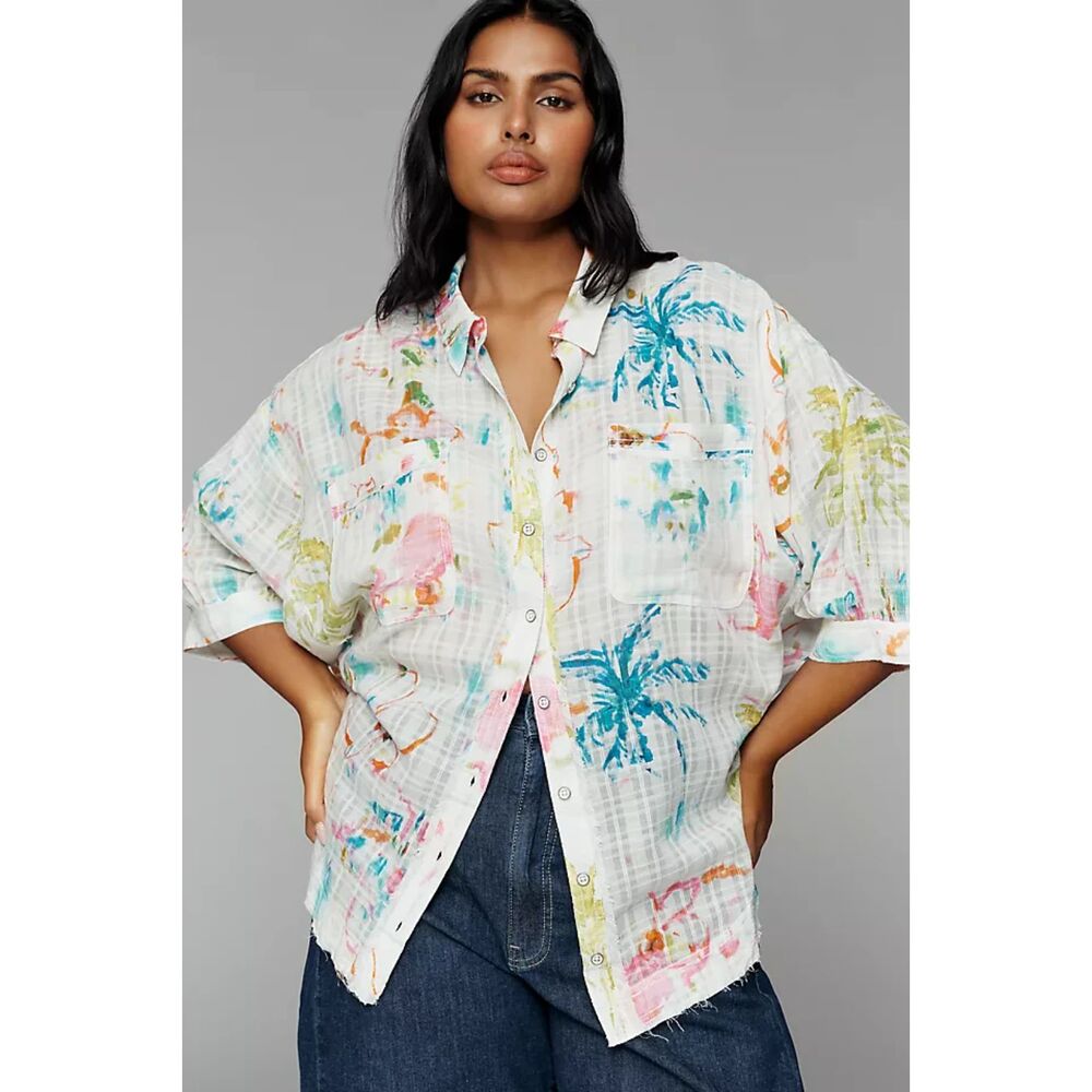 Pilcro by Anthropologie Floral Button Front Blouse